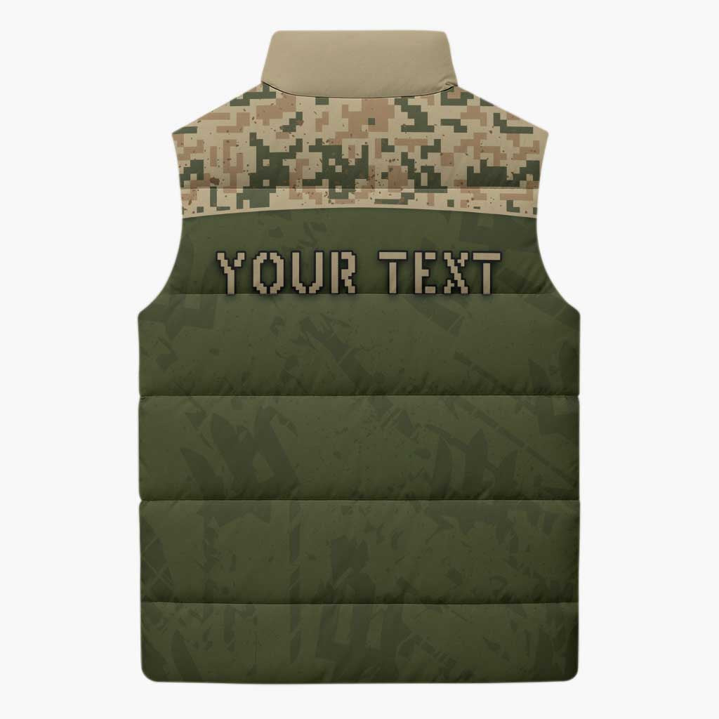 Personalized Ukraine Vyshyvanka Motif Sleeveless Puffer Jacket Ukrainian Military Style - Wonder Print Shop