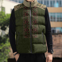 Personalized Ukraine Vyshyvanka Motif Sleeveless Puffer Jacket Ukrainian Military Style - Wonder Print Shop