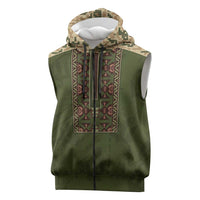 Personalized Ukraine Vyshyvanka Motif Sleeveless Zip Hoodie Ukrainian Military Style - Wonder Print Shop