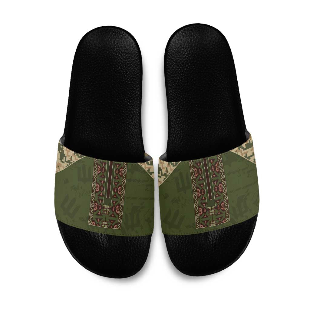 Ukraine Vyshyvanka Motif Slide Sandals Ukrainian Military Style - Wonder Print Shop