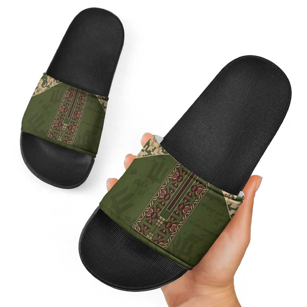 Ukraine Vyshyvanka Motif Slide Sandals Ukrainian Military Style - Wonder Print Shop