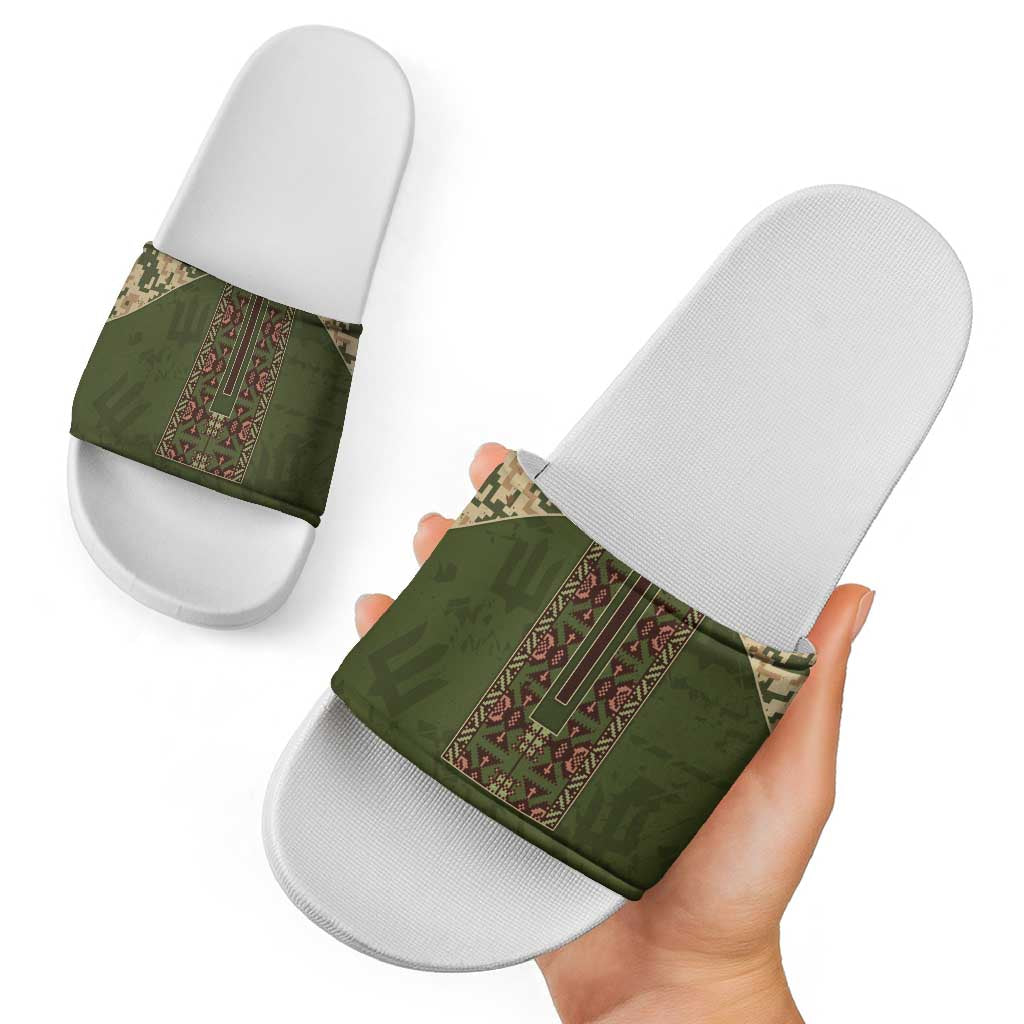 Ukraine Vyshyvanka Motif Slide Sandals Ukrainian Military Style - Wonder Print Shop