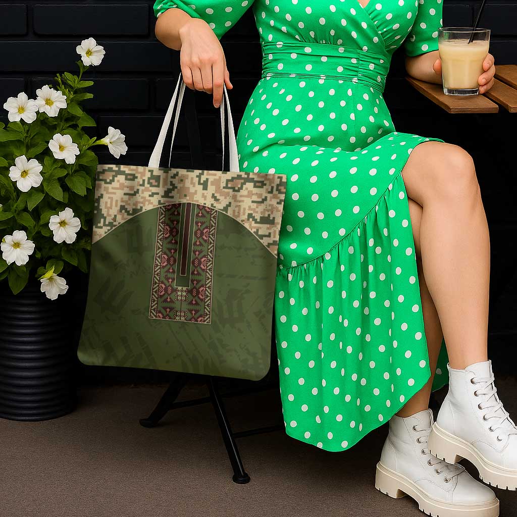 Ukraine Vyshyvanka Motif Tote Bag Ukrainian Military Style - Wonder Print Shop