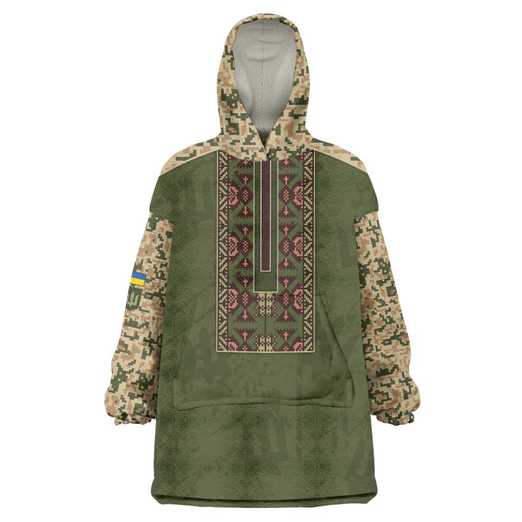 Personalized Ukraine Vyshyvanka Motif Wearable Blanket Hoodie Ukrainian Military Style - Wonder Print Shop