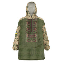 Personalized Ukraine Vyshyvanka Motif Wearable Blanket Hoodie Ukrainian Military Style - Wonder Print Shop