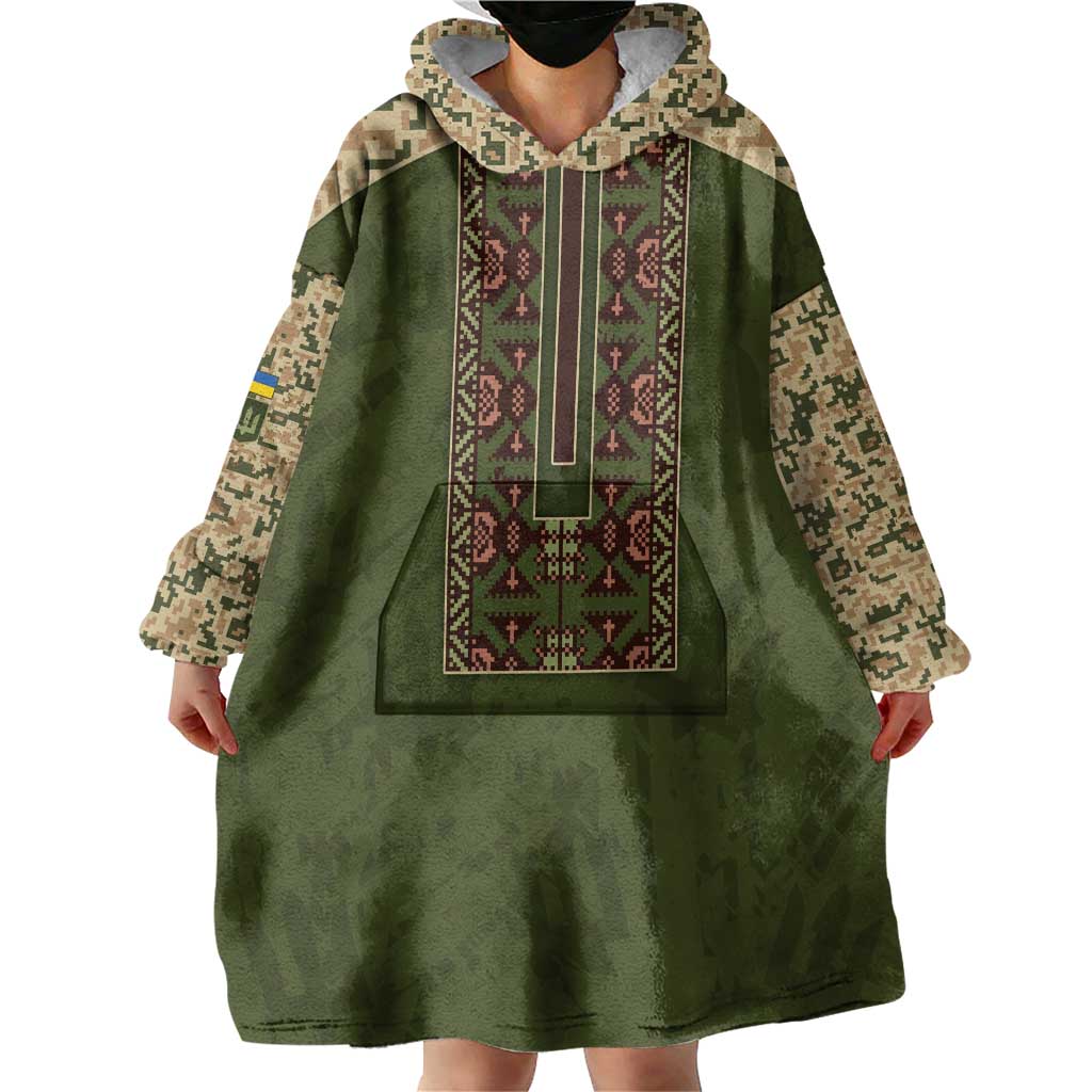 Personalized Ukraine Vyshyvanka Motif Wearable Blanket Hoodie Ukrainian Military Style - Wonder Print Shop