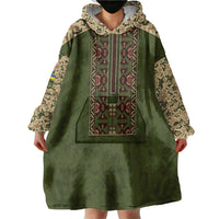 Personalized Ukraine Vyshyvanka Motif Wearable Blanket Hoodie Ukrainian Military Style - Wonder Print Shop