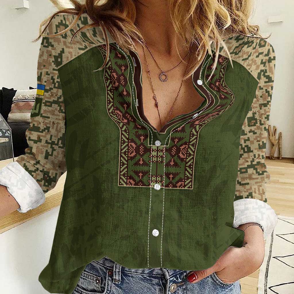 Personalized Ukraine Vyshyvanka Motif Women Casual Shirt Ukrainian Military Style - Wonder Print Shop