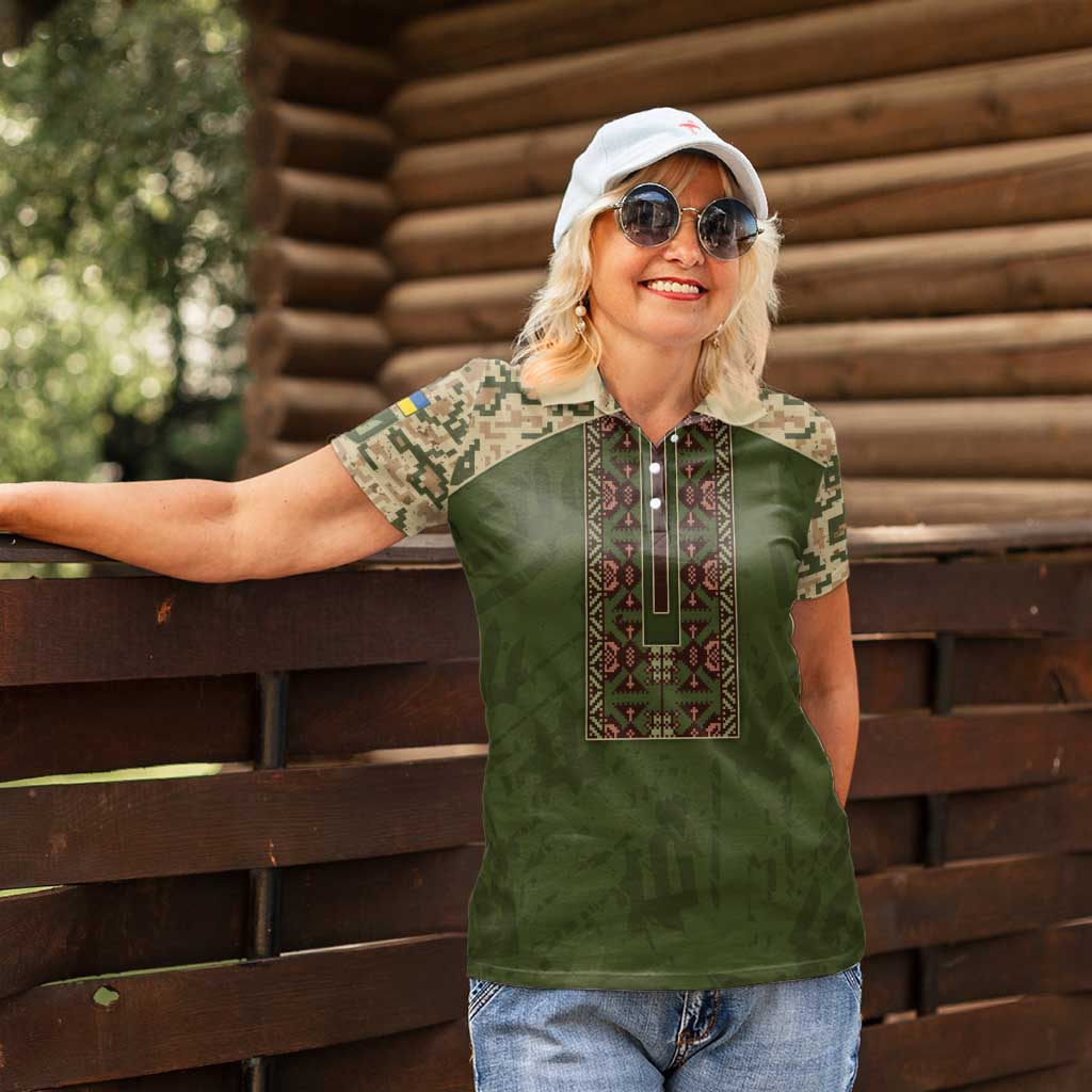 Personalized Ukraine Vyshyvanka Motif Women Polo Shirt Ukrainian Military Style - Wonder Print Shop