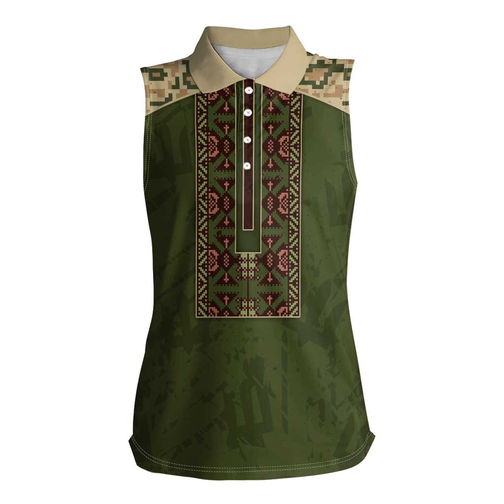 Personalized Ukraine Vyshyvanka Motif Women Sleeveless Polo Shirt Ukrainian Military Style - Wonder Print Shop
