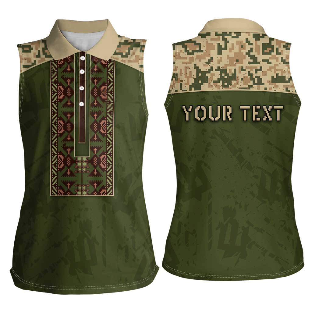 Personalized Ukraine Vyshyvanka Motif Women Sleeveless Polo Shirt Ukrainian Military Style - Wonder Print Shop