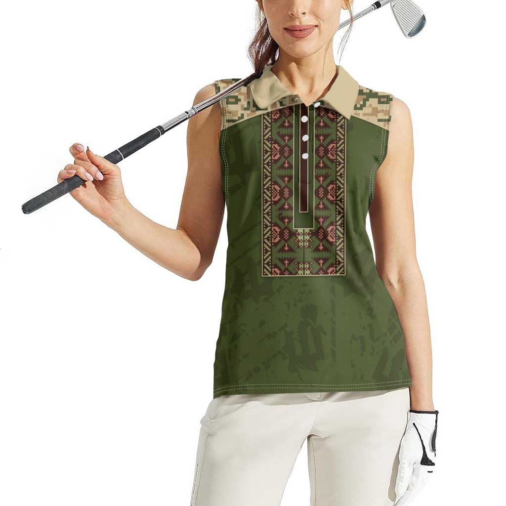 Personalized Ukraine Vyshyvanka Motif Women Sleeveless Polo Shirt Ukrainian Military Style - Wonder Print Shop