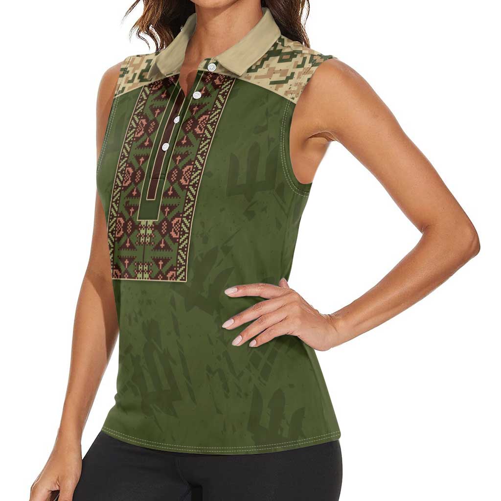 Personalized Ukraine Vyshyvanka Motif Women Sleeveless Polo Shirt Ukrainian Military Style - Wonder Print Shop