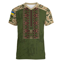Personalized Ukraine Vyshyvanka Motif Women V-Neck T-Shirt Ukrainian Military Style - Wonder Print Shop