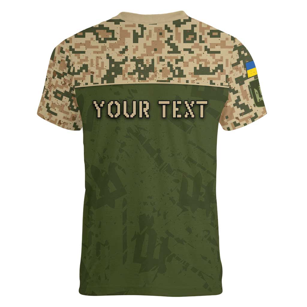 Personalized Ukraine Vyshyvanka Motif Women V-Neck T-Shirt Ukrainian Military Style - Wonder Print Shop