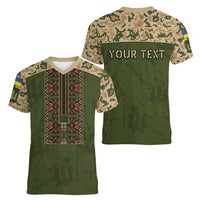 Personalized Ukraine Vyshyvanka Motif Women V-Neck T-Shirt Ukrainian Military Style - Wonder Print Shop