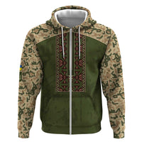 Personalized Ukraine Vyshyvanka Motif Zip Hoodie Ukrainian Military Style - Wonder Print Shop