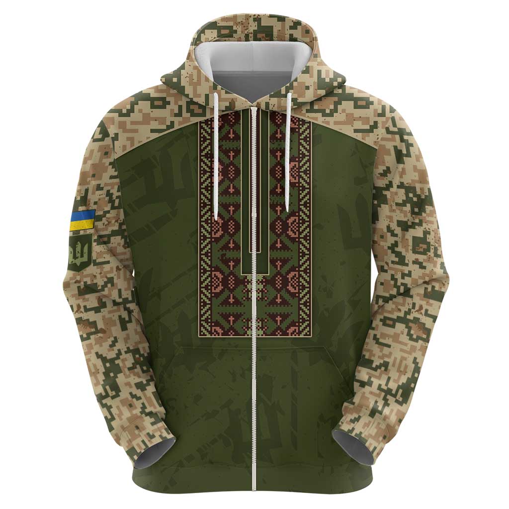 Personalized Ukraine Vyshyvanka Motif Zip Hoodie Ukrainian Military Style - Wonder Print Shop