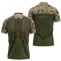 Personalized Ukraine Vyshyvanka Motif Zipper Polo Shirt Ukrainian Military Style - Wonder Print Shop