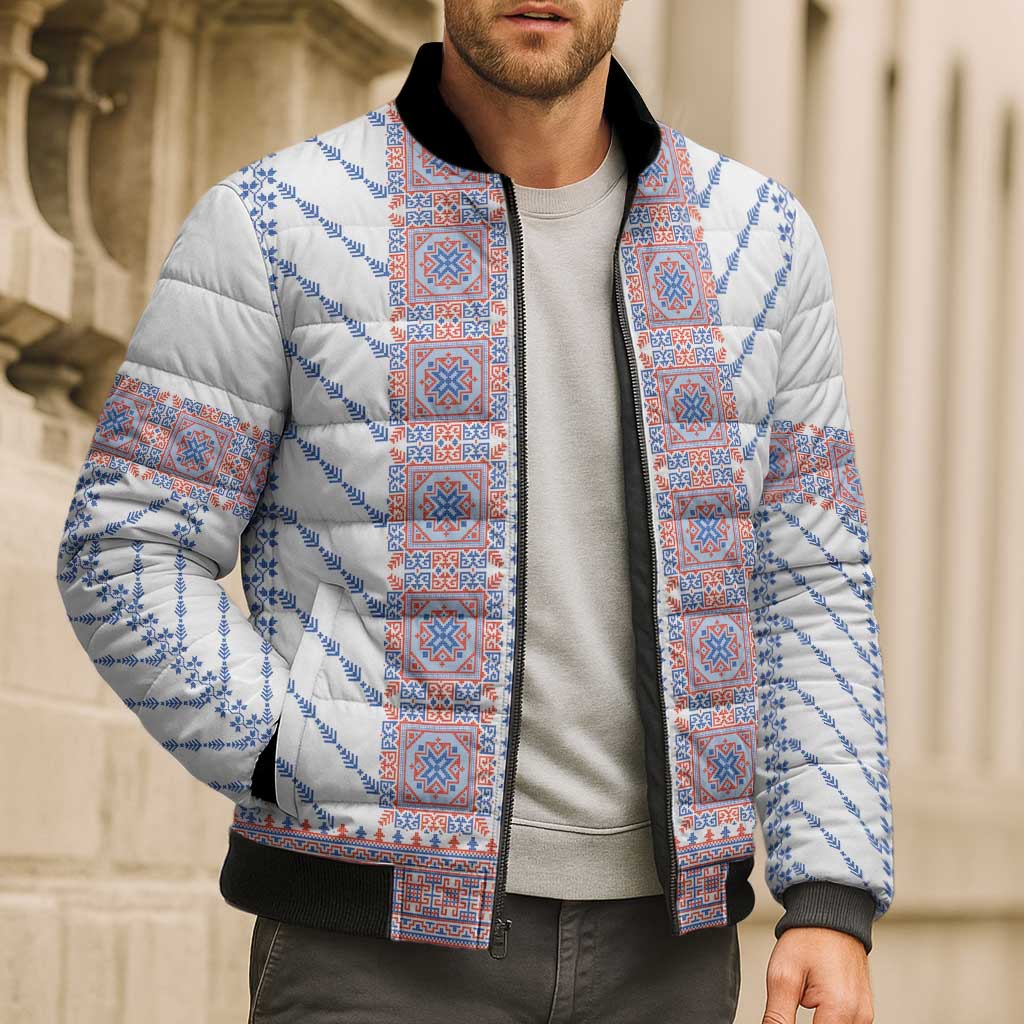 Traditional Romanian Costume Bomber Puffer Jacket National Folk Patterns - Wonder Print Shop