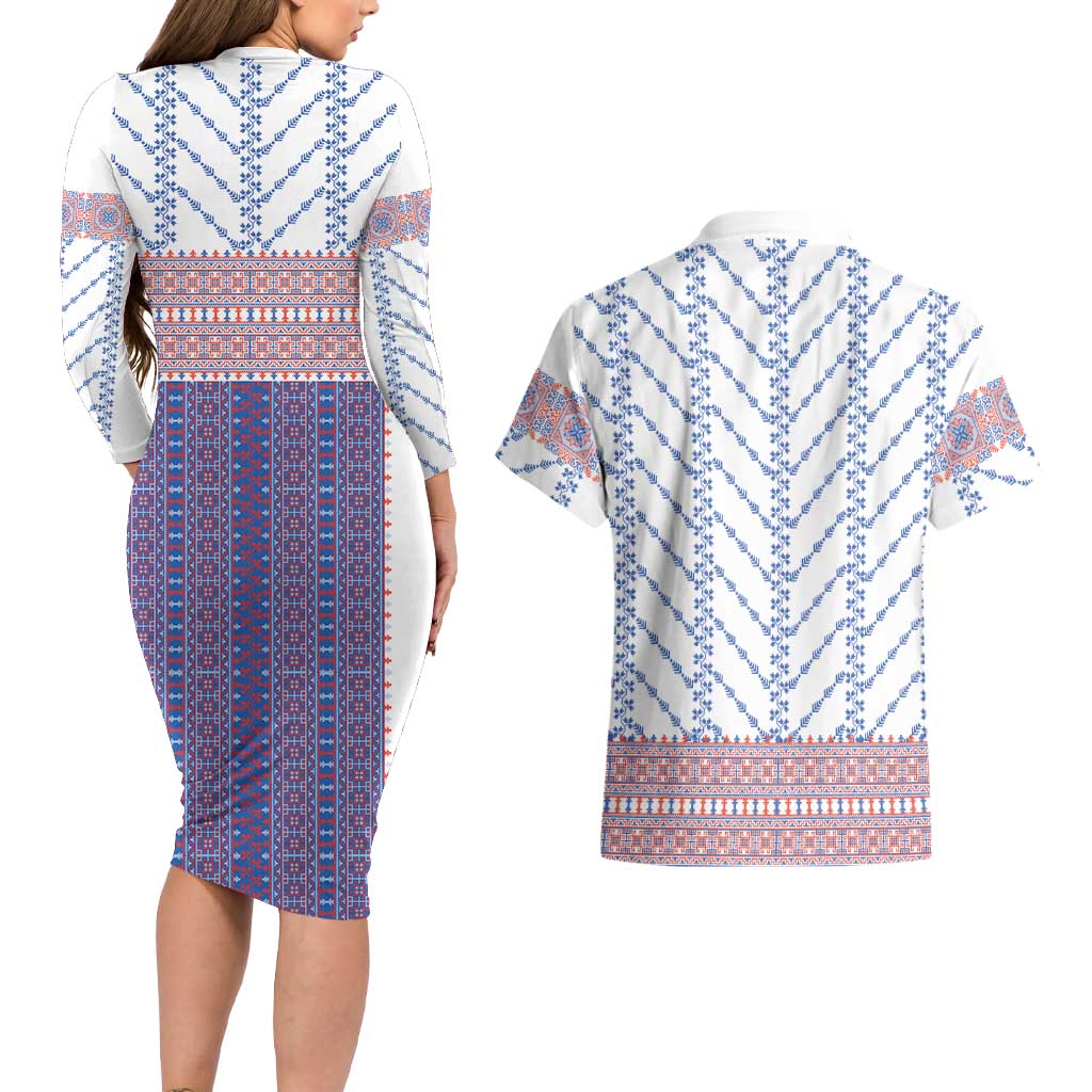 Traditional Romanian Costume Couples Matching Long Sleeve Bodycon Dress and Hawaiian Shirt National Folk Patterns - Wonder Print Shop