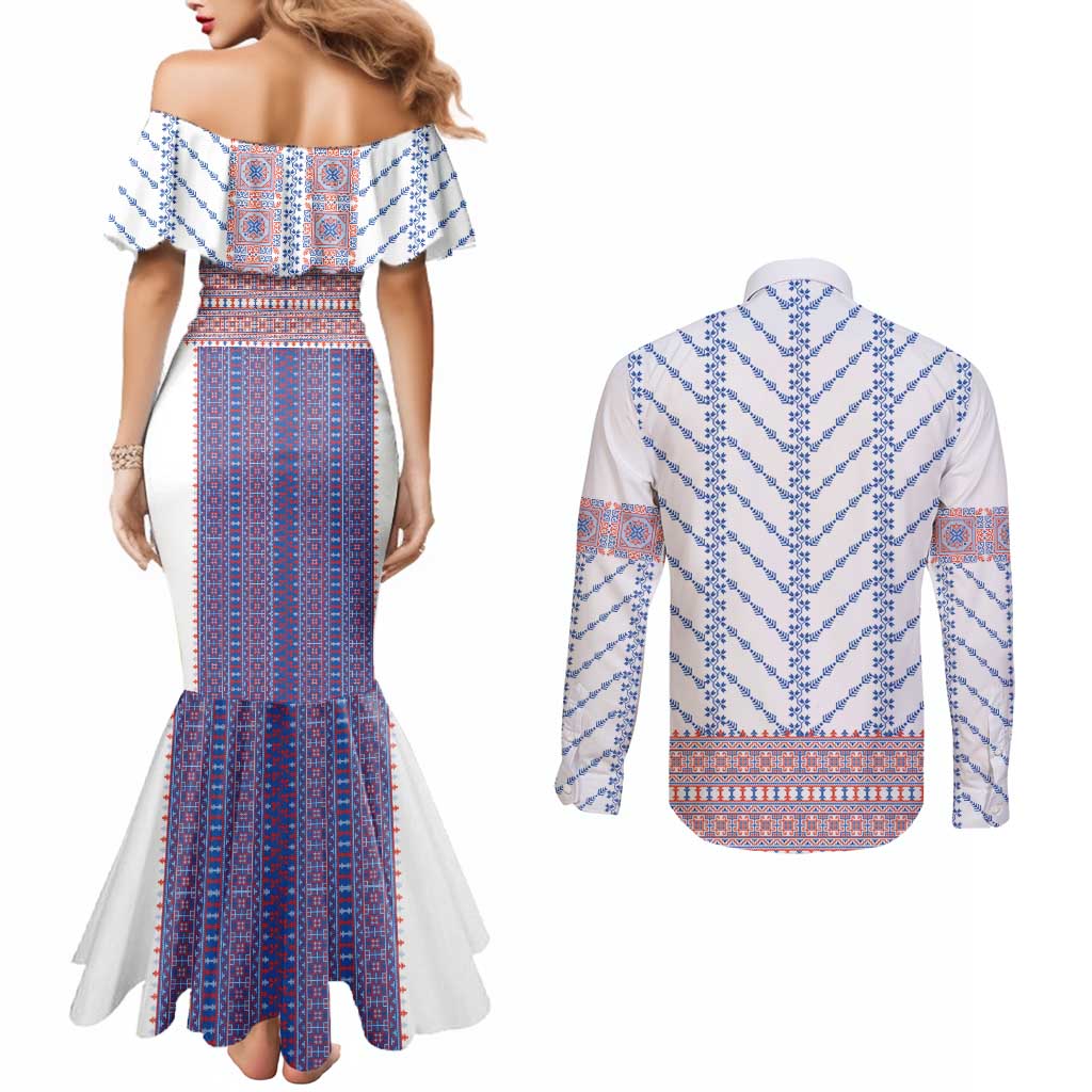 Traditional Romanian Costume Couples Matching Mermaid Dress and Long Sleeve Button Shirt National Folk Patterns - Wonder Print Shop