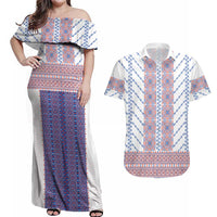 Traditional Romanian Costume Couples Matching Off Shoulder Maxi Dress and Hawaiian Shirt National Folk Patterns - Wonder Print Shop