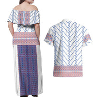 Traditional Romanian Costume Couples Matching Off Shoulder Maxi Dress and Hawaiian Shirt National Folk Patterns - Wonder Print Shop