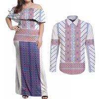 Traditional Romanian Costume Couples Matching Off Shoulder Maxi Dress and Long Sleeve Button Shirt National Folk Patterns - Wonder Print Shop