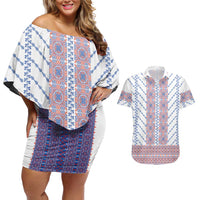 Traditional Romanian Costume Couples Matching Off Shoulder Short Dress and Hawaiian Shirt National Folk Patterns - Wonder Print Shop
