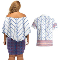 Traditional Romanian Costume Couples Matching Off Shoulder Short Dress and Hawaiian Shirt National Folk Patterns - Wonder Print Shop