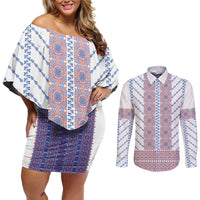 Traditional Romanian Costume Couples Matching Off Shoulder Short Dress and Long Sleeve Button Shirt National Folk Patterns - Wonder Print Shop