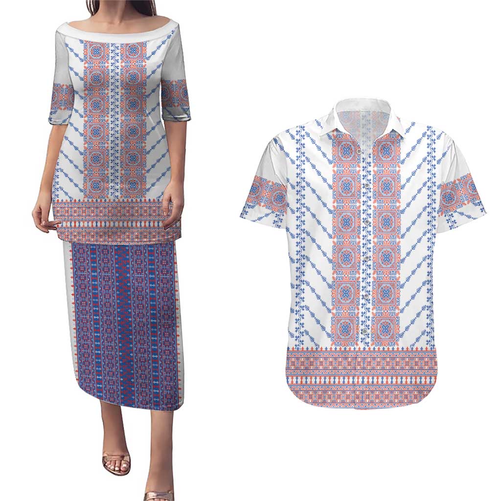 Traditional Romanian Costume Couples Matching Puletasi and Hawaiian Shirt National Folk Patterns - Wonder Print Shop