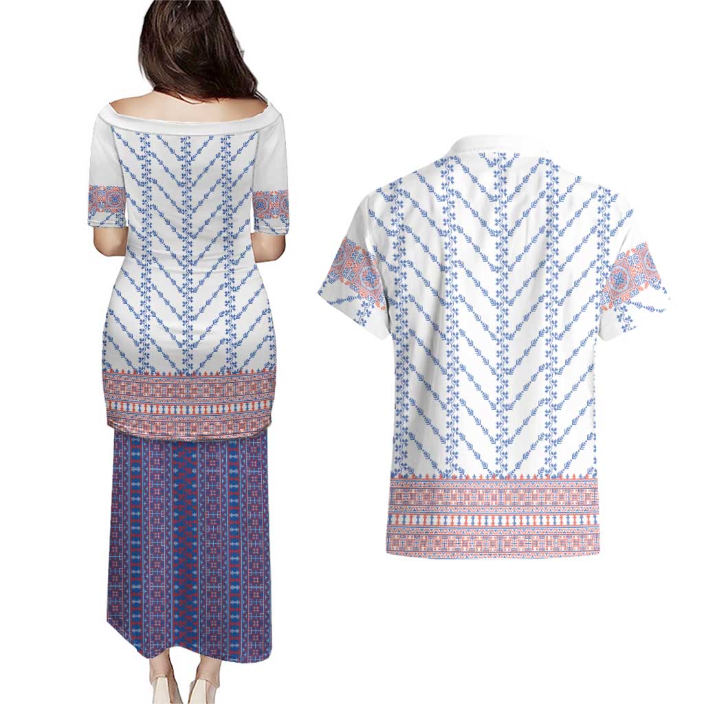 Traditional Romanian Costume Couples Matching Puletasi and Hawaiian Shirt National Folk Patterns - Wonder Print Shop