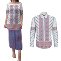 Traditional Romanian Costume Couples Matching Puletasi and Long Sleeve Button Shirt National Folk Patterns - Wonder Print Shop