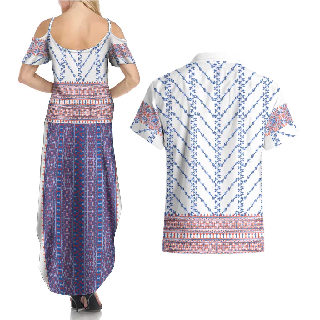 Traditional Romanian Costume Couples Matching Summer Maxi Dress and Hawaiian Shirt National Folk Patterns - Wonder Print Shop