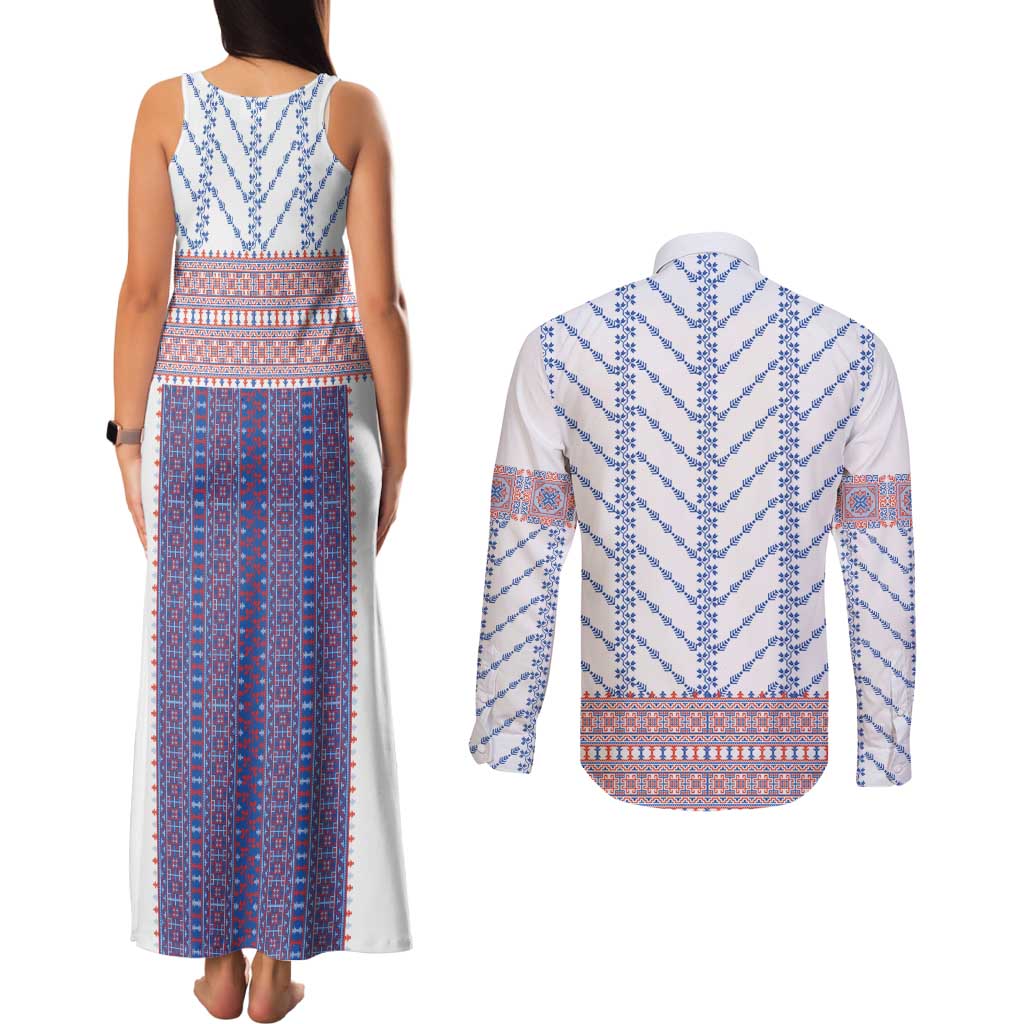 Traditional Romanian Costume Couples Matching Tank Maxi Dress and Long Sleeve Button Shirt National Folk Patterns - Wonder Print Shop