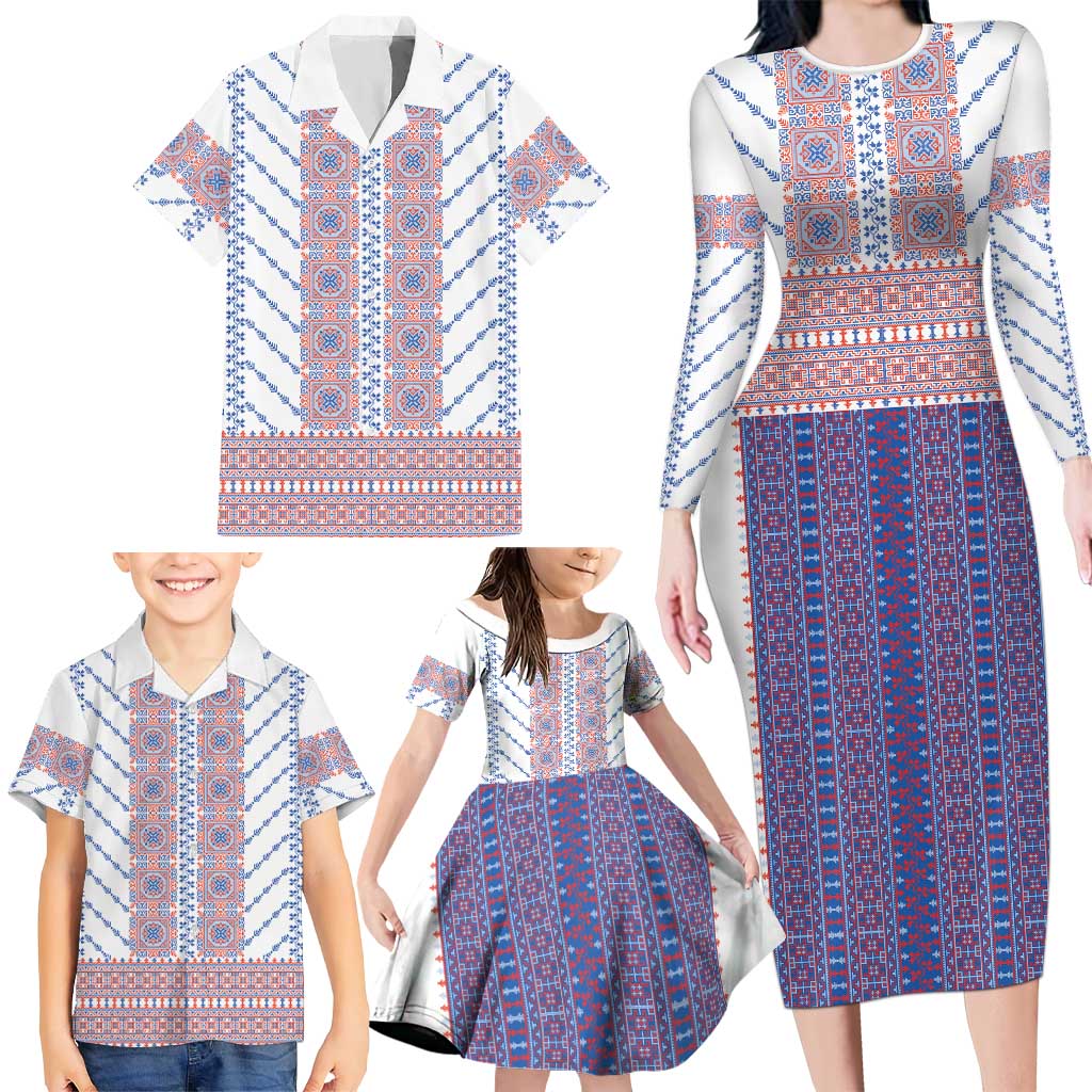 Traditional Romanian Costume Family Matching Long Sleeve Bodycon Dress and Hawaiian Shirt National Folk Patterns - Wonder Print Shop
