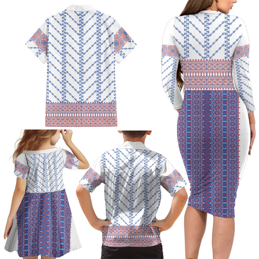 Traditional Romanian Costume Family Matching Long Sleeve Bodycon Dress and Hawaiian Shirt National Folk Patterns - Wonder Print Shop
