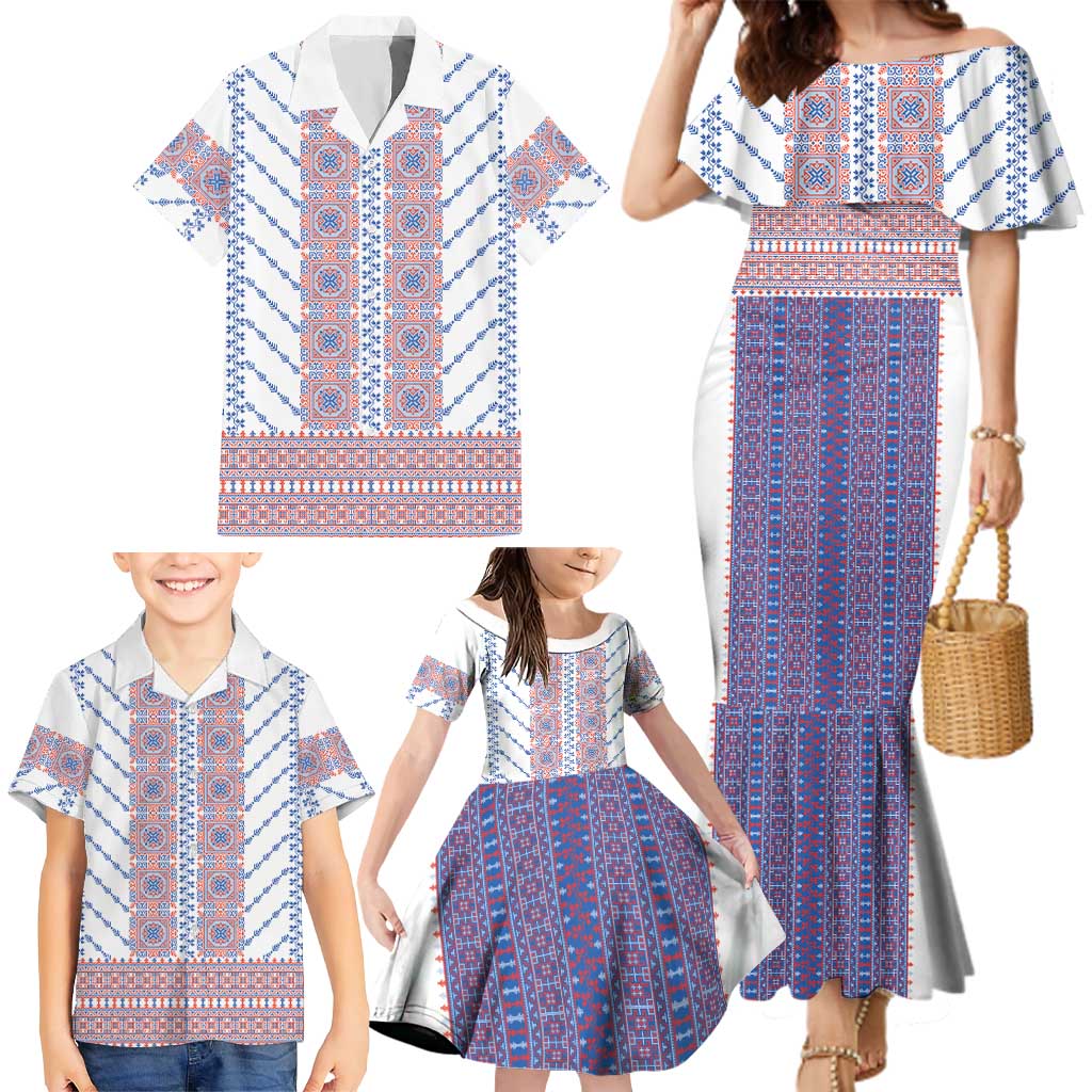 Traditional Romanian Costume Family Matching Mermaid Dress and Hawaiian Shirt National Folk Patterns - Wonder Print Shop