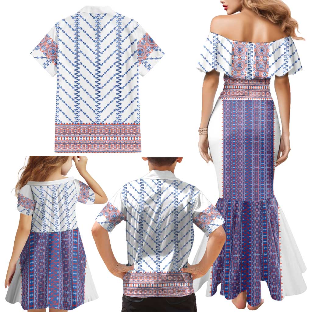Traditional Romanian Costume Family Matching Mermaid Dress and Hawaiian Shirt National Folk Patterns - Wonder Print Shop