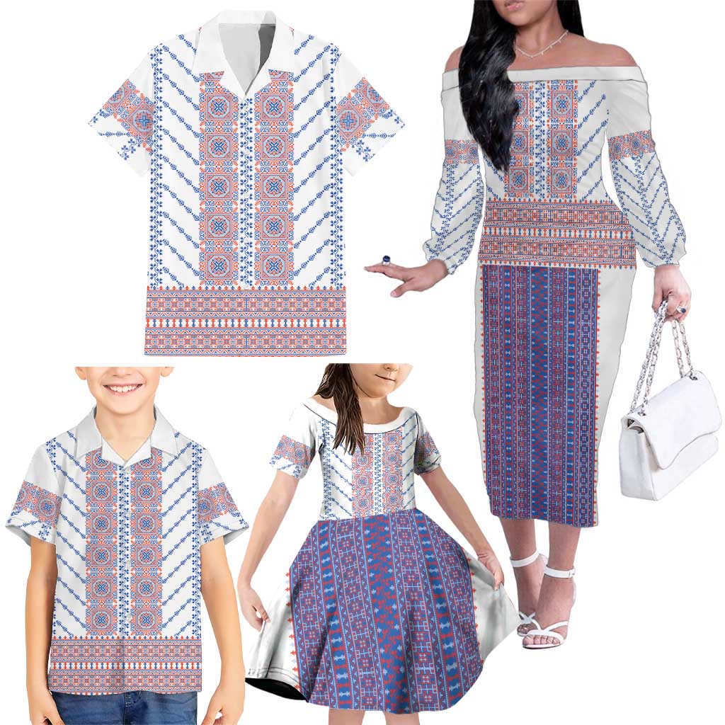 Traditional Romanian Costume Family Matching Off The Shoulder Long Sleeve Dress and Hawaiian Shirt National Folk Patterns - Wonder Print Shop
