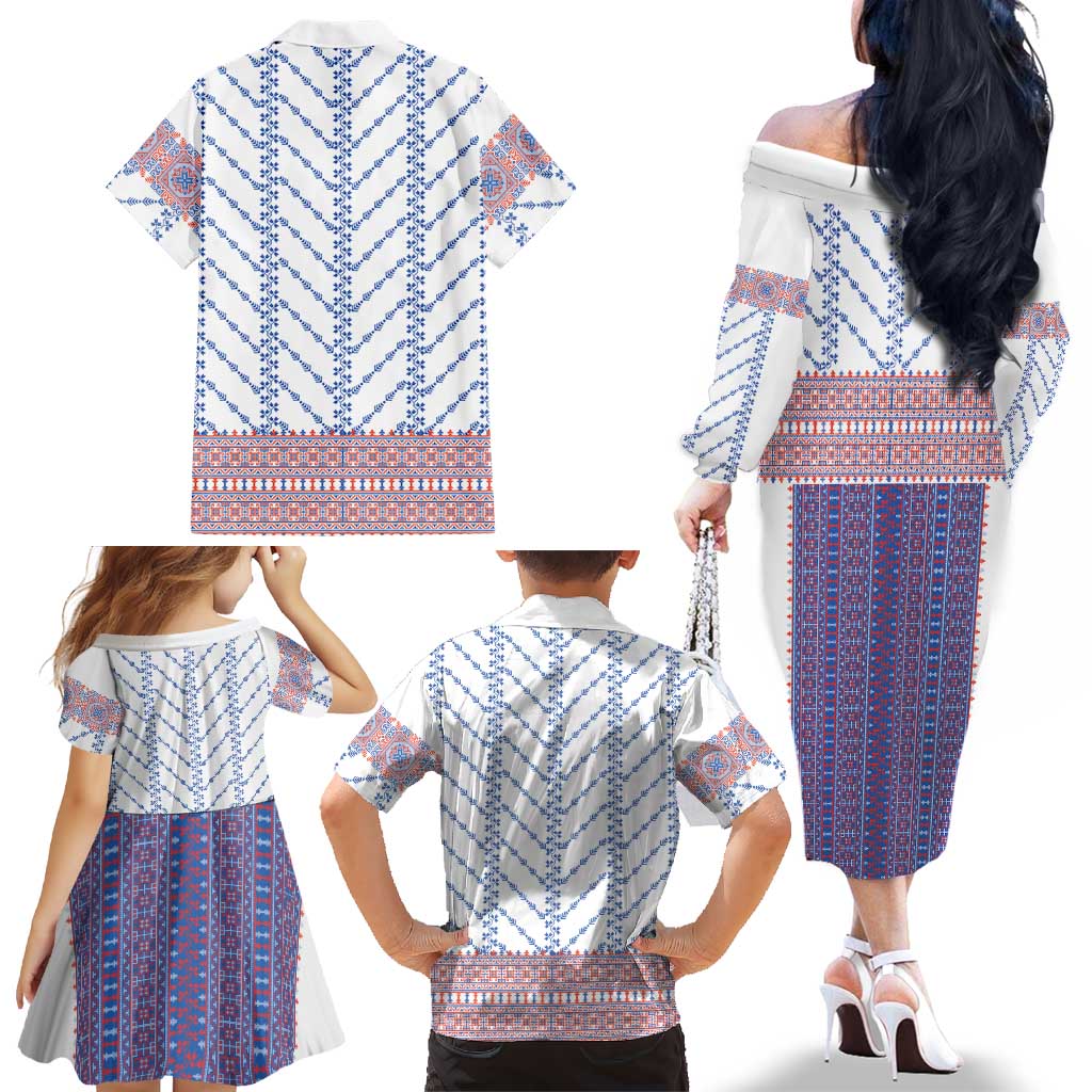 Traditional Romanian Costume Family Matching Off The Shoulder Long Sleeve Dress and Hawaiian Shirt National Folk Patterns - Wonder Print Shop