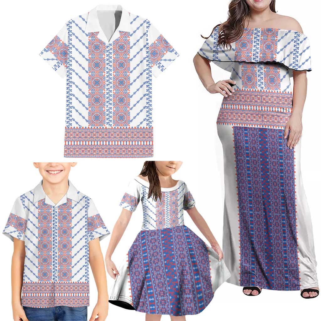 Traditional Romanian Costume Family Matching Off Shoulder Maxi Dress and Hawaiian Shirt National Folk Patterns - Wonder Print Shop