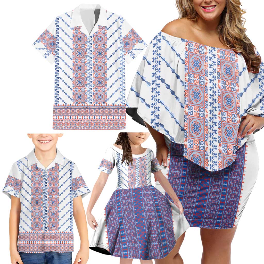 Traditional Romanian Costume Family Matching Off Shoulder Short Dress and Hawaiian Shirt National Folk Patterns - Wonder Print Shop
