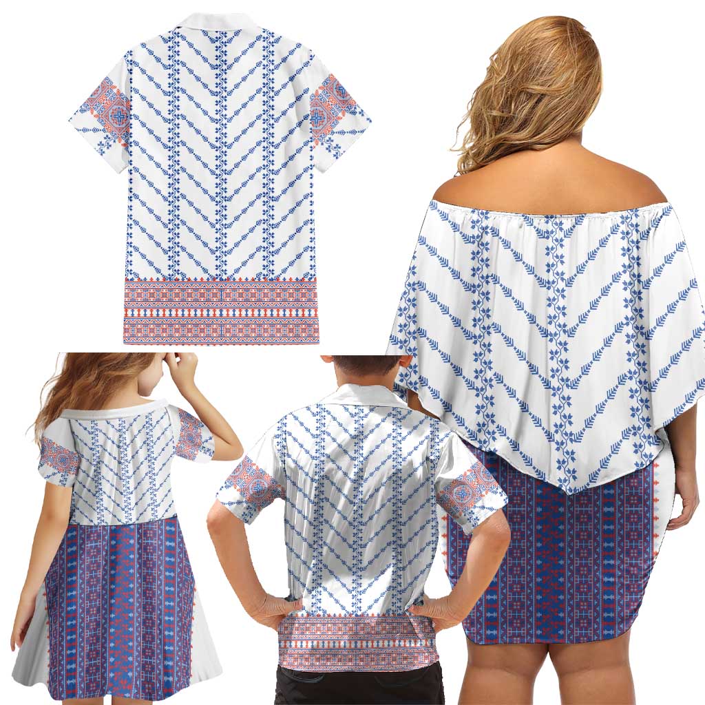 Traditional Romanian Costume Family Matching Off Shoulder Short Dress and Hawaiian Shirt National Folk Patterns - Wonder Print Shop