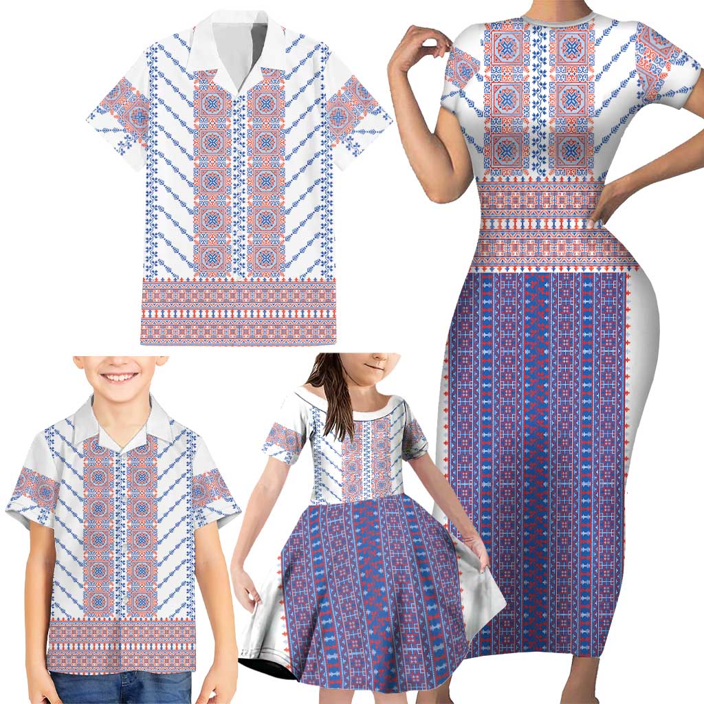 Traditional Romanian Costume Family Matching Short Sleeve Bodycon Dress and Hawaiian Shirt National Folk Patterns - Wonder Print Shop