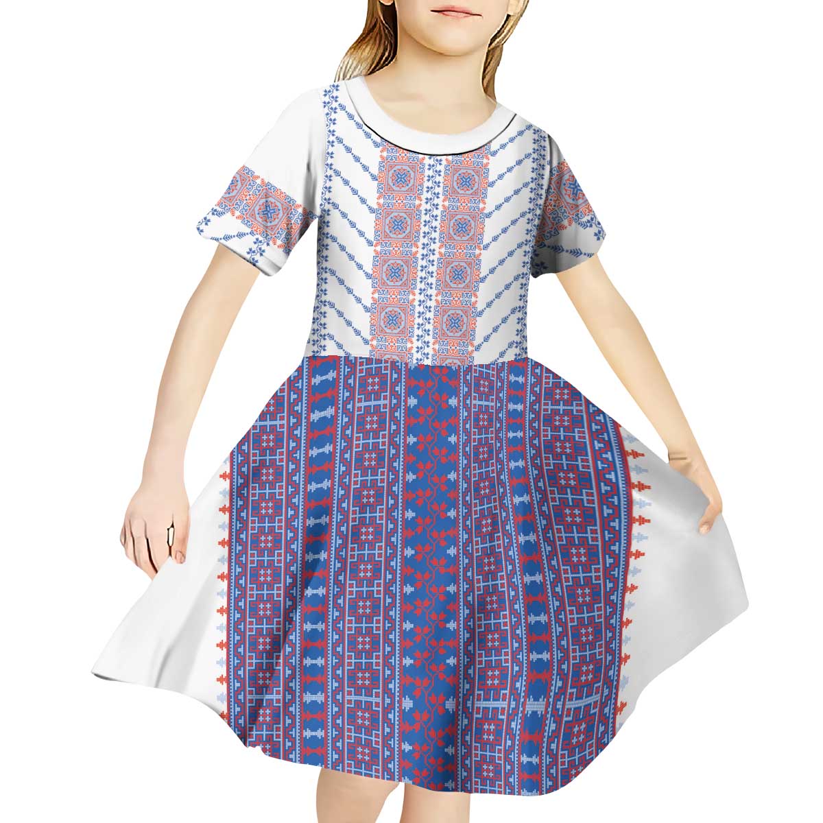 Traditional Romanian Costume Kid Short Sleeve Dress National Folk Patterns - Wonder Print Shop