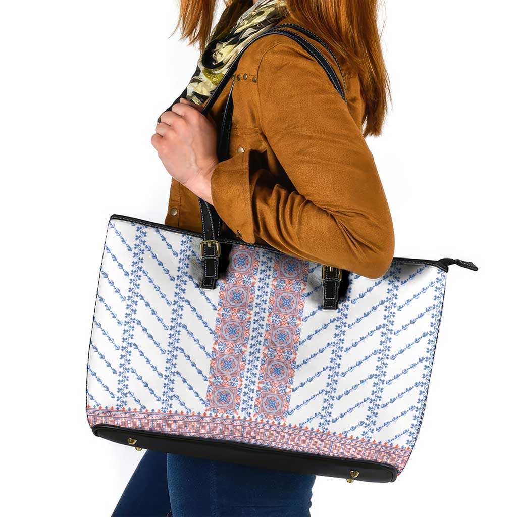 Traditional Romanian Costume Leather Tote Bag National Folk Patterns - Wonder Print Shop