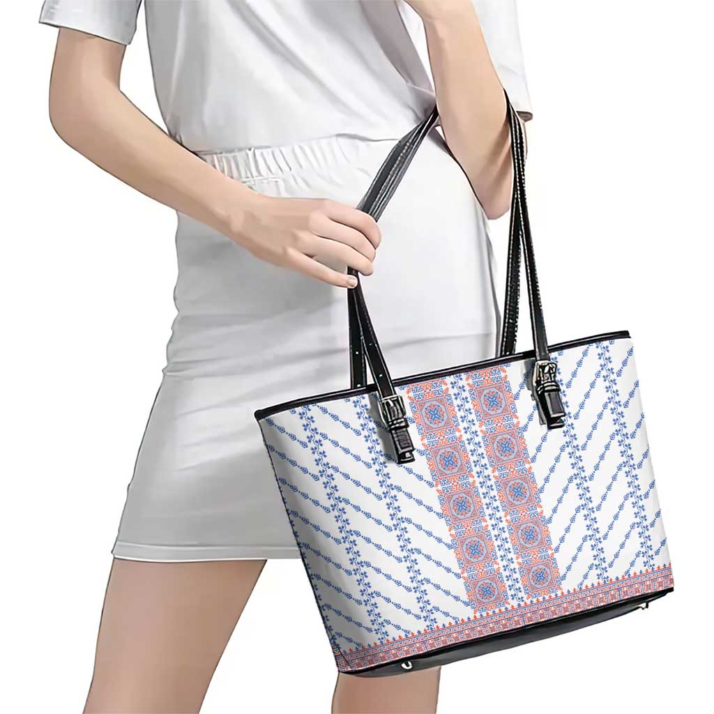Traditional Romanian Costume Leather Tote Bag National Folk Patterns - Wonder Print Shop
